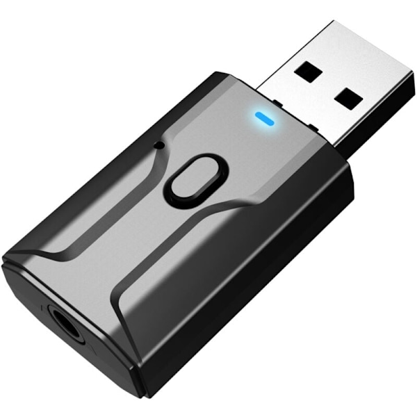 1 Bluetooth 5.0 Bluetooth-lähetin ja -vastaanotin, USB langaton audioadapteri 3,5 mm:n audiokaapelilla, alhainen latenssi, integroitu mikrofoni, autoon,