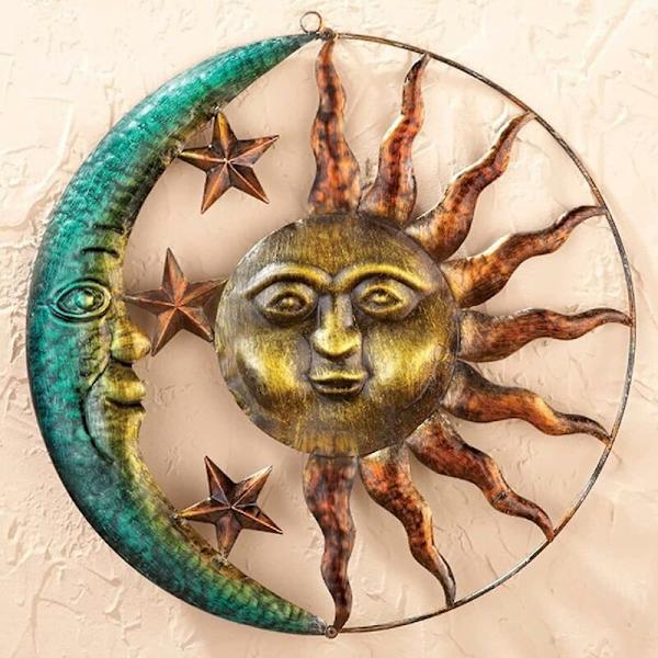 Metalliset aurinko-kuu-seinäkoristeet, luovat aurinko- ja kuuseinäkoristeet, sisä- ja ulkoseinäkoristeet