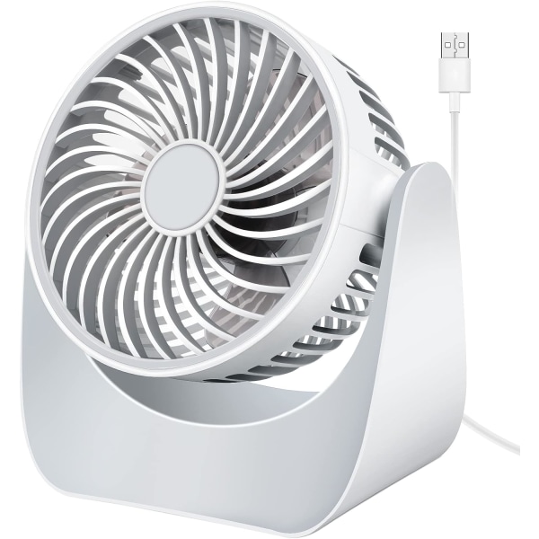Hvid Quiet USB Fan, Mini Desktop Fan 3 hastigheder, 360° Rotation Sma