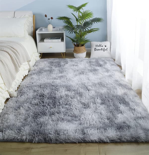 Luddensmatta Fluffig Faux Päls Matta Dekorativ Gradient Matta för Sovrum Vardagsrum Matrum (Ljusgrå, 80×160cm)