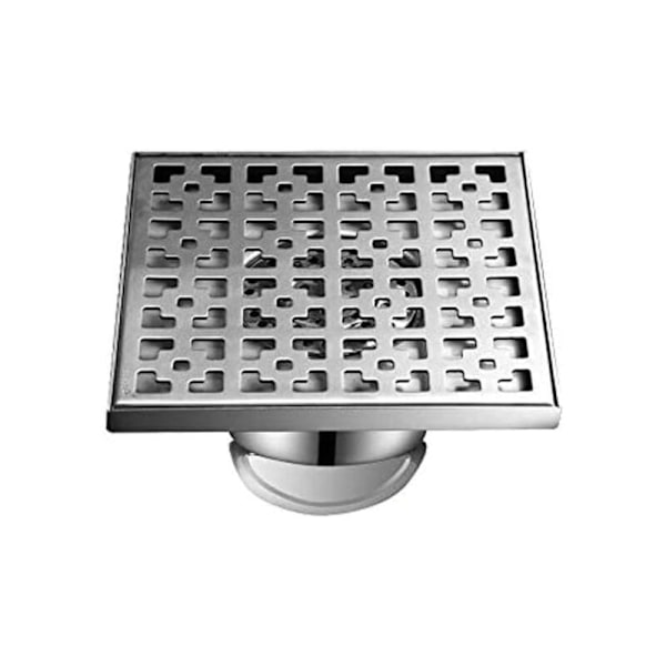 Golvbrunn för utomhusbruk, golvbrunn och duschflöde, avloppsbrunn, vattenlås med luktstopp och hårsil, silver-12 × 12cm