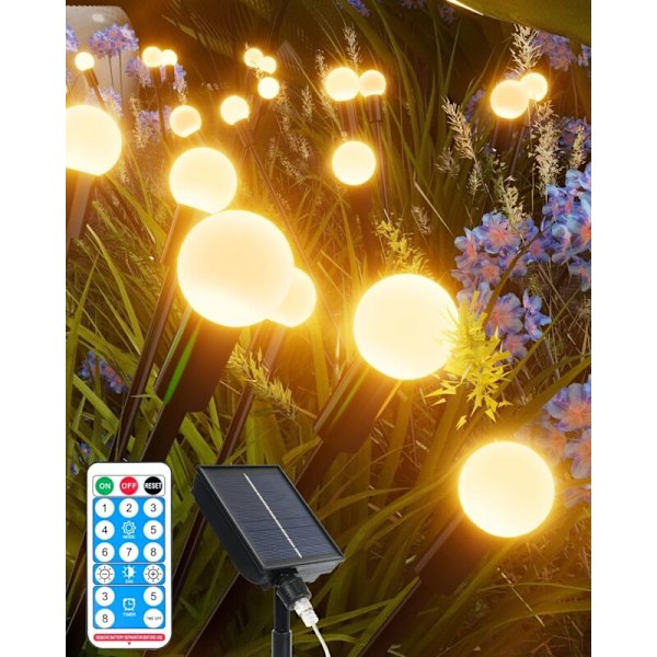 Solarlampor Utomhus, 4 i 1 Solcellsdrivna Trädgårdslyktor, 32 LED Solcellslampa med Fjärrkontroll, 8 Ljusmönster, IP65 Vattentät, Automatisk Timer