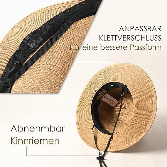 Panama Unisex Halmhatt 58-60cm Bred Brätte Solhatt för Män och Kvinnor Justerbar Halmhatt
