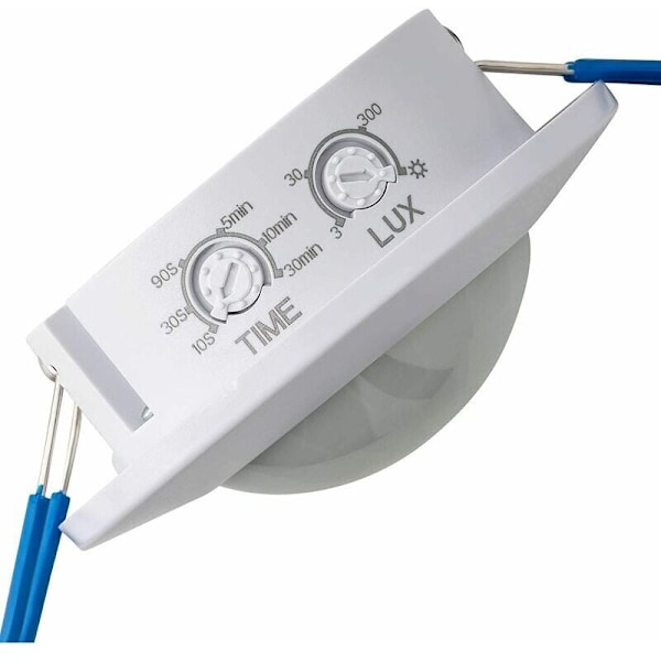 Indendørs bevægelsessensor, forsænket og overflademontering i loft, programmerbar, infrarød sensor, 6 m / 360°, LED-tilpasset, maks. 1200 W/500 W