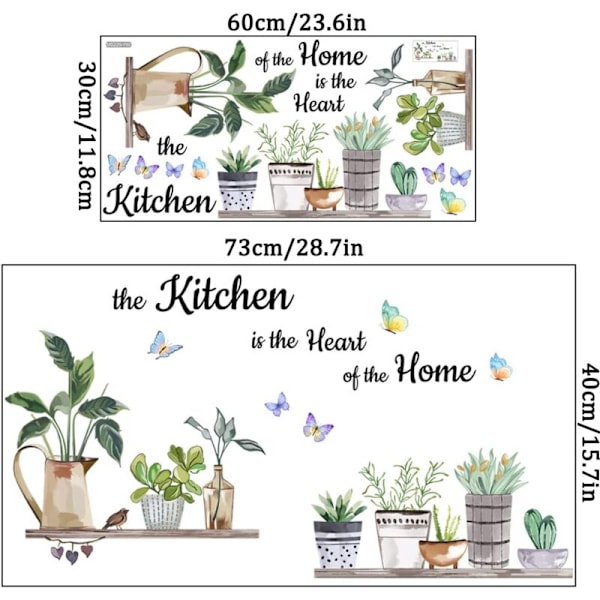 Vægstickers Køkkenplanter Sticker Væg Papillon Væg Steker Ordsprog Grønt Blad Vægdekoration Restaurant Soveværelse