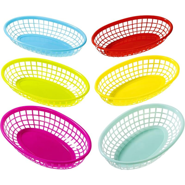 Flerfarget pakke med 6 kubanske plastfruktkurver for piknik, grilling og sommerferier