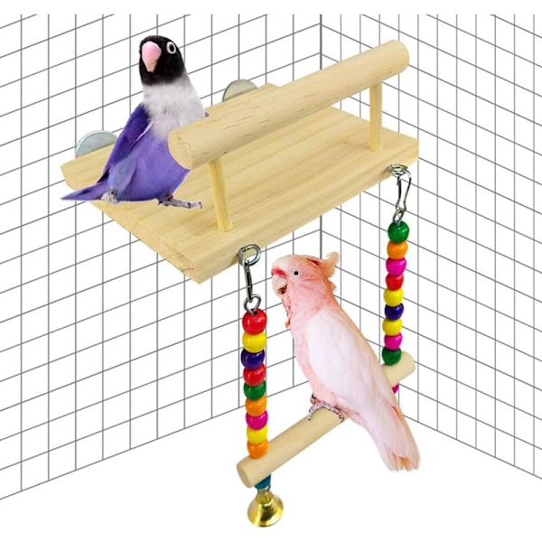Fågelburleksak, platt - Träpapegojform, sportbord med hängbrogunga, stort tugghjul för Cockatiel Budgies Hummingbird (B) parro
