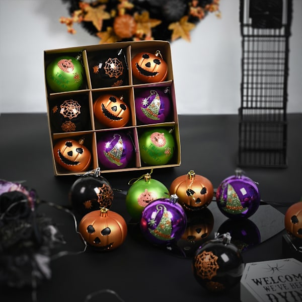 Halloween Dekorationer 8CM Julgransdekoration Boll Fest Dekoration Hänge Charm Halloween Julgransboll Set