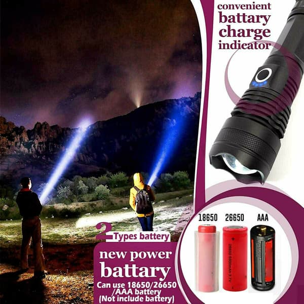 Torch Power Display Long Range P70 Telescopic Zoom Night Rider Light USB Rechargeable Power Flashlight (Style 3)