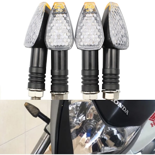 4 stk./sæt Universal Motorcykel LED Blinklys Lange Korte Blinklysindikatorer Gul Farve Tilbehør