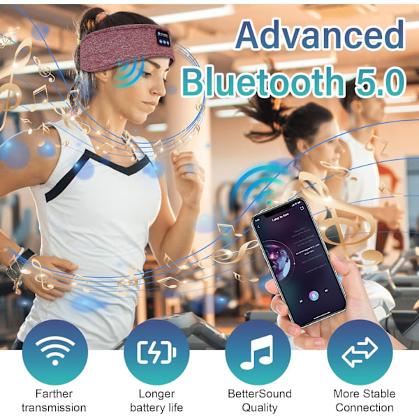Bluetooth Sovband - Trådlösa Hörlurar med Mikrofon för Män & Kvinnor, Perfekt för Sömn, Yoga, Träning & Löpning (Röd)