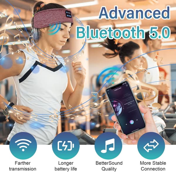 Bluetooth Søvnhodebånd - Trådløse Hodetelefoner med Mikrofon for Menn og Kvinner, Perfekt for Søvn, Yoga, Trening & Løping (Rød)
