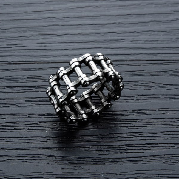 Men's Stainless Steel Retro Motorcycle Bike Ring Antique Silver Hip Hop Punk Bicycle Chain Ring Strap