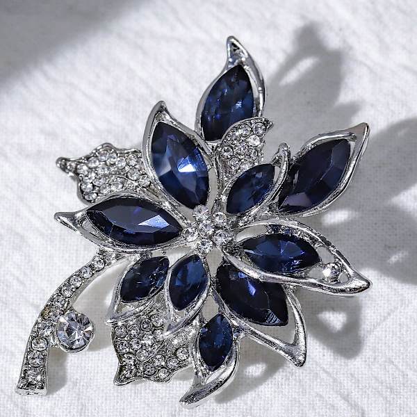 Blå kristall brosch nålar strass blomma elegant