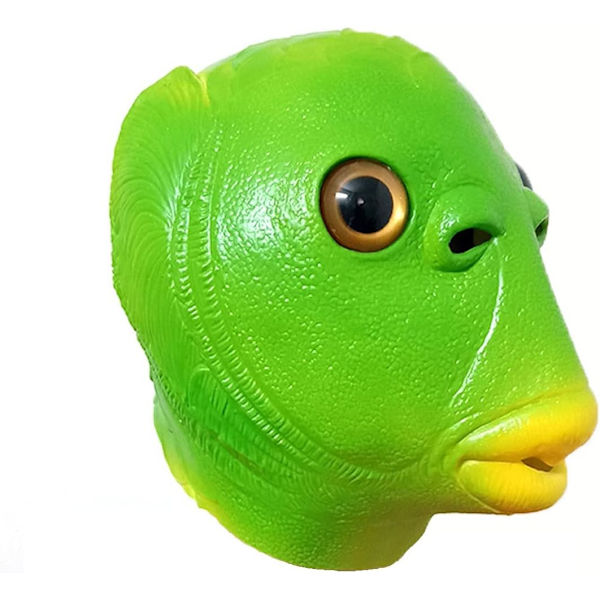 Grøn fisk med glasøjenklap - velegnet til karneval, tivoli og Halloween - voksenkostume - latex, one size, unisex