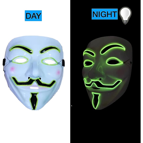 Lysande LED v-ord mask (grön) för Halloween kostym cosplay fest