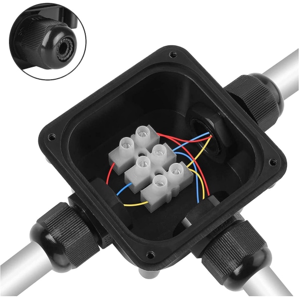 IP68 Vandtæt Elektrisk Forbindelsesboks 3-vejs Kabelforbindelse Plastikboksforbindelser Elektrisk Forbindelsesboks 2-delt Sæt Passer til 5 til 10 mm Kabel Sort w