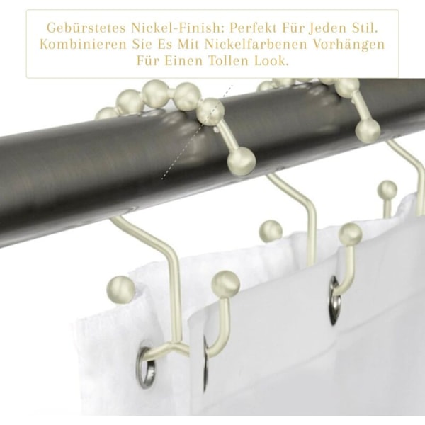 (Borstad nickel), set med 12 dubbla duschkrokar i rostfritt stål, resistent kvalitet, rostbeständig