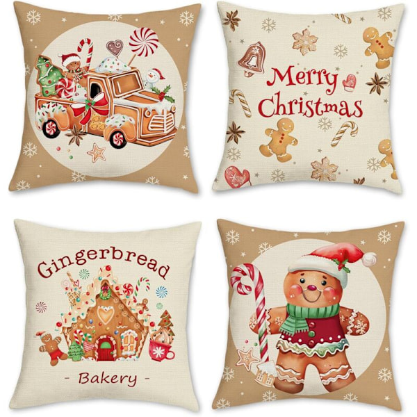 4 Stykker Julepute Putetrekk Pepperkake 45 x 45 cm Lastebil Jul Bakeri Polyester Dekorativt Putetrekk For Sofa Soverom Hjem Vinterdekorasjon