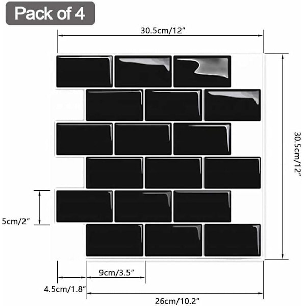 Selvklebende veggpanel for kjøkken og bad, Falske selvklebende veggfliser, hvit selvklebende kjøkkenveggpanel, vanntett 3D Subway PVC selvklebende veggflis, 4 stk