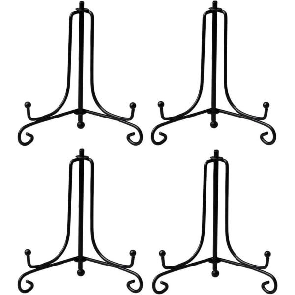 4-pack järndisplayställ, 4-tums svart järnstaffliplatta display fotohållare stativ, visar bildramar kokböcker, dekorativa tallrikar