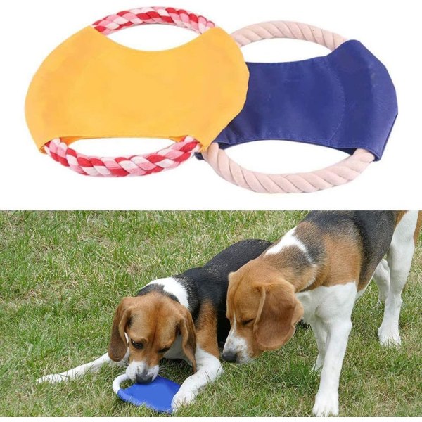 3 Frisbees Hundespill, Kjæledyr Hund Flygende Disker, Fargerik Giftfri Punkteringsmotstand Hamp Tau Hund Flygende Leke Disk for Trening