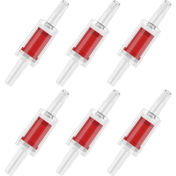 6 stk. tilbakeslagsventiler for akvarium for vanlige luftpumper, ENRETTET RØD PLAST, FLOW FOR STANDARD SLANGE 4-6 mm, Tilbehør for akvarier