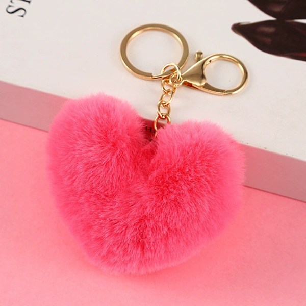 1 stk nøkkelring Fluffy Heart Pom for bilveske sjarm (tilfeldig farge)