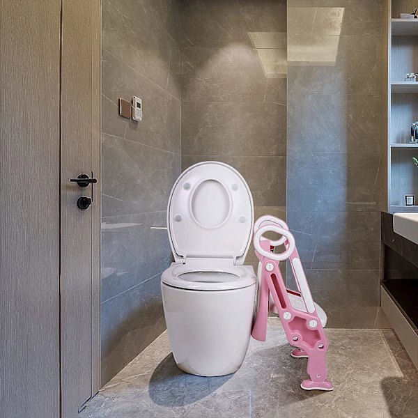 Justerbar og sammenklappelig børnetoiletsæde, babytoiletreducer med trin, børnetoilettræner med stige, kvalitetsmaterialer, til højde 38-42 cm