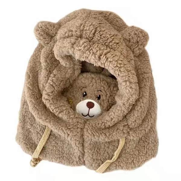 Dam söt björn hatt halsduk och mask set, vinter mjuk varm plysch djur hatt dragsko huva vindtät en storlek justerbar