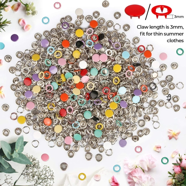 Tryckknappar för sömnad med tryckknappstång 9,5 mm 𝟐𝟎 𝐂𝐨𝐥𝐨𝐫𝐬 Metalltryckknappar för kläder, barnkläder, sparkdräkter, haklappstillverkning, tryckknappssats