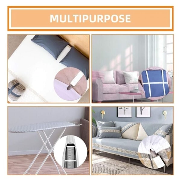 Set med 4 justerbara lakansträckare (65 cm till 200 cm), justerbar fästrem för lakan, säng, soffa, strykbrädesöverdrag (vit)