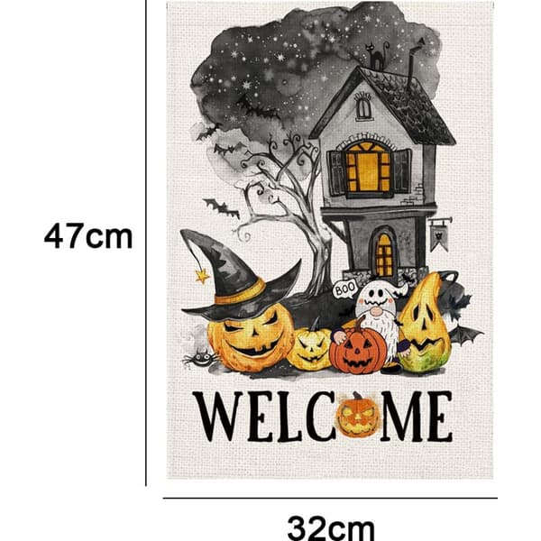 Dobbeltsidig vertikal hageflagg for Halloween, utendørs dekorasjon