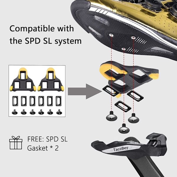 Cykelpedaler för landsvägscyklar, pedalklossar för SPD-klickpedaler, justerbar bred plattform, vattentäta och dammtäta cykelpedaler för 105 SM-SH-system