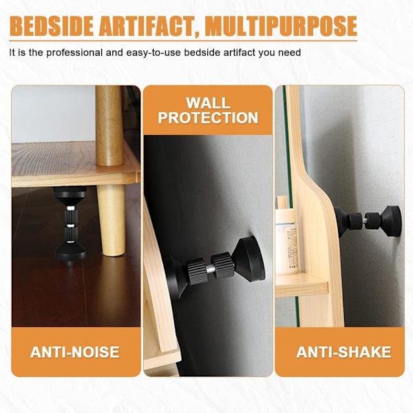 4 stk. (sort) Anti-Shake Justerbar Gevind Senge Rammer, 42mm-110mm, Justerbar Hovedgærde Tårn til Seng, Garderobe, Sofa, Hovedgærde