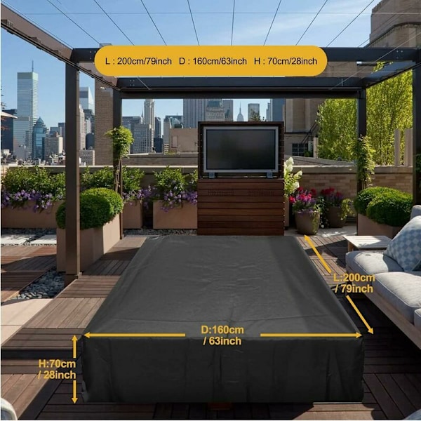 Vattentätt skydd för trädgårdsmöbler i Oxford 210D-tyg, rektangulärt UV-beständigt för terrassbord (200 x 160 x 70 cm)