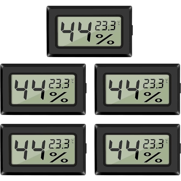 5-pakke LCD digitalt hygrometertermometer, minidigitalt termometer hygrometer for drivhus, bil, hjemmekontor, svart