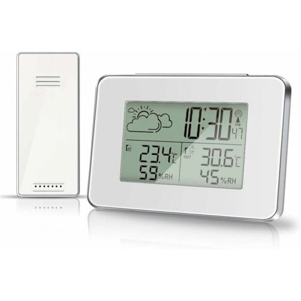 Vit Trådlös Hygrometer Trådlös Station För Utomhus Utomhustermometer med Utomhussensor LCD-skärm Digital Temperatur Luftfuktighetsmätare med b