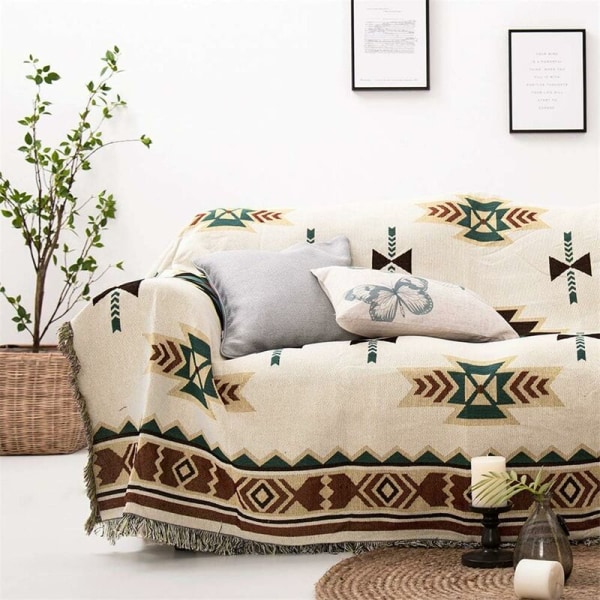 Soffa filt, amerikansk etnisk stil sofföverdrag, geometrisk stickad hel täcksoffkudde -90*90cm