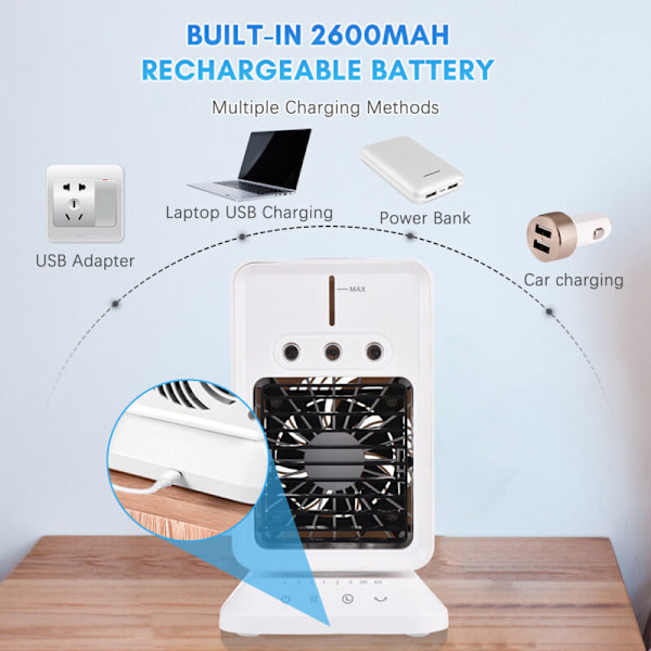 Portabel mini-kylare för skrivbord - rumskylare. Luftfuktare för fester med 3 justerbara vindriktningar, USB-driven evaporativ kylare för sovrum och camping