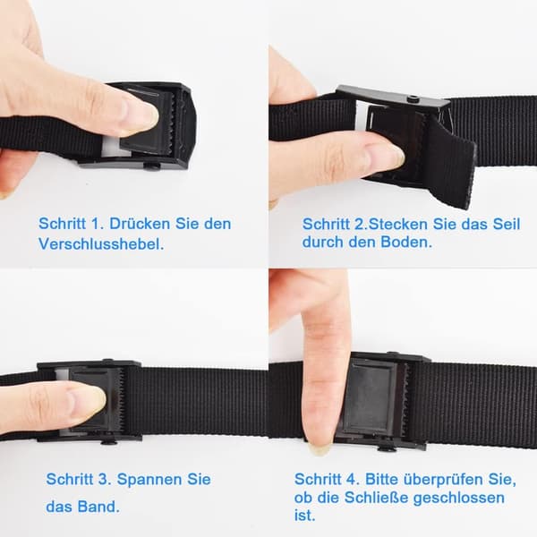 Direkte 4 surringsstropper, 3m surringsstrop, spændestropper, 25mm strop, sort strop, med surringslås, spændestropper, motorcykeltrailerstrop