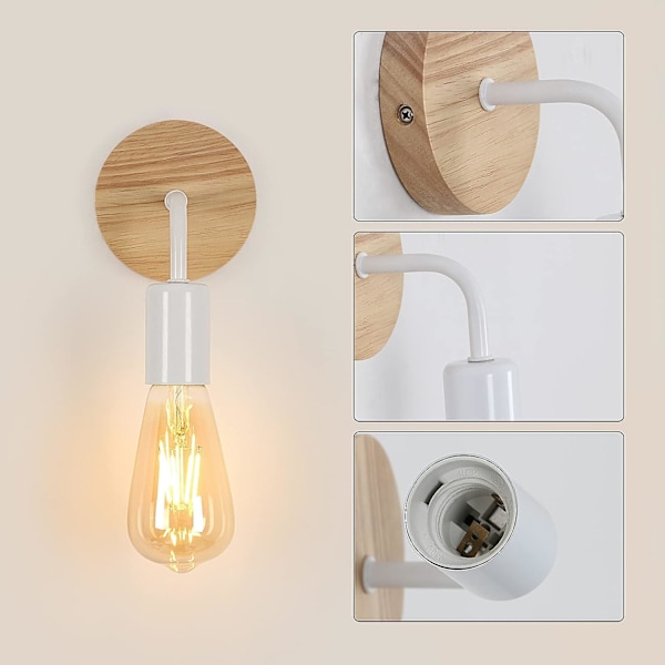 2-delt innendørs vegglampe, LED industriell innendørs vegglampe, trevegglamper for stue, soverom [E-klasse