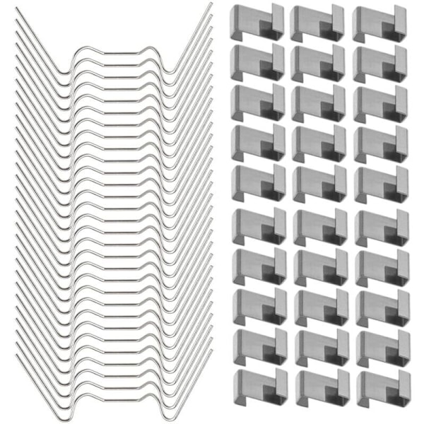 Fastgørelsesclips til glas med drivhus i rustfrit stål (50 trådclips W til drivhusglas og 50 Z-overlappende clips til drivhusglas