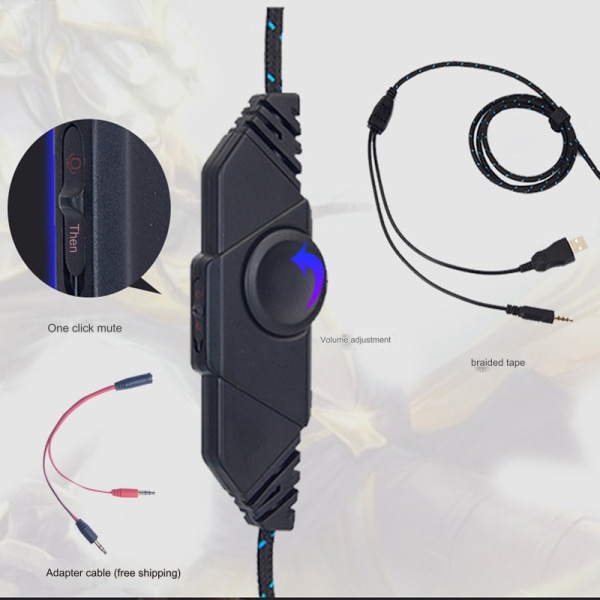 G600 headset, speciellt spelheadset med inbyggd mikrofon och kabel med volymkontroll. Huvudmonterade spel- och mobilspel med kabelanslutna headset