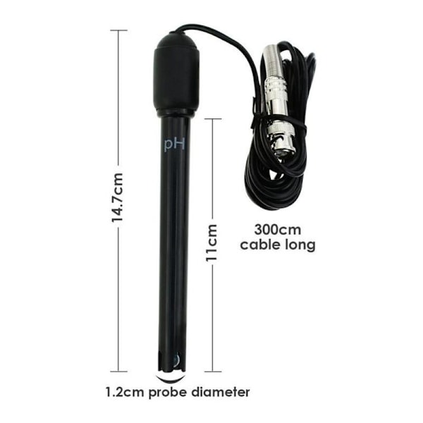 Lang pH-elektrode med BNC-stik, 300 cm kabel, 0-14 pH til pH-meter, pH-controller, pH-enhed, økonomisk sensor