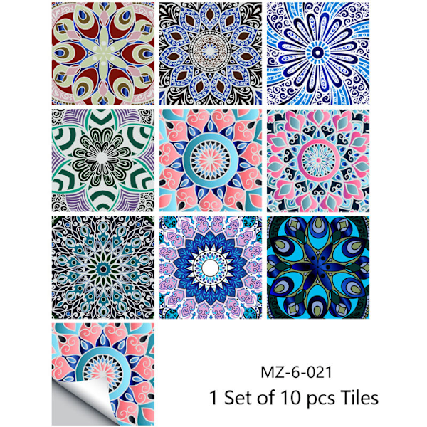 10 kpl Laattatarroja Vedenpitävä PVC Itseliimautuva Seinäkoriste Kylpyhuone Keittiön Seinä Boheemi Mosaiikkityyliset Tarrat Kylpyhuoneen Keittiön Seinään DIY (20x20