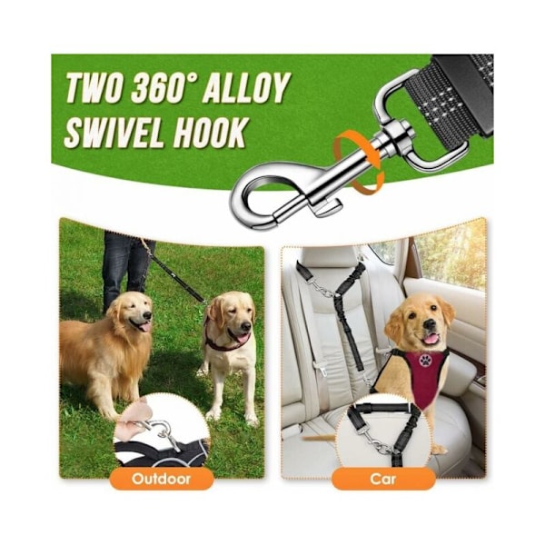 Dobbel kobbel-separator for hunder, uten floker, 360° rotasjon, hundekobbelkobling for å gå tur med 2 hunder, dobbel kobbel reflekterende støtdempende justerbar