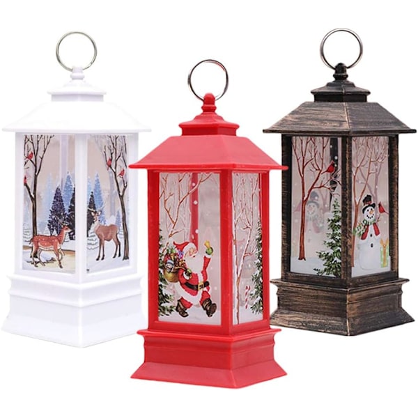 Jul utomhusbelysning, 3 st juldekorationer ljus jul ljus med LED-värmeljus älg snögubbe tomte ljus för juldekoration