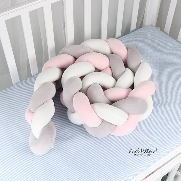 3M Sängkant Ormkudde Flätad Stötfångare Sammet Baby Skydd Anti-Kollision Tyg Stängsel (Vit+Rosa+Grön)