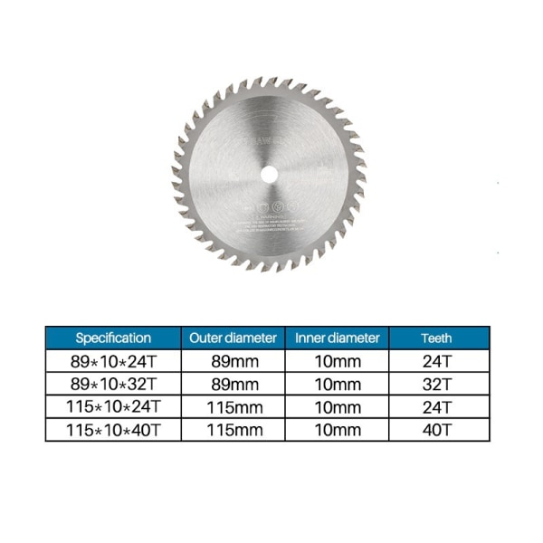 2 stk. 115 mm rundsavsklinge 40T hårdmetal savklinge til TCT skive vinkelsliber skærende træklinge-115x10x40t